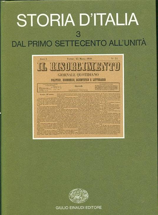 Copertina di Storia d’Italia. Vol. III. Dal primo Settecento all’Unità